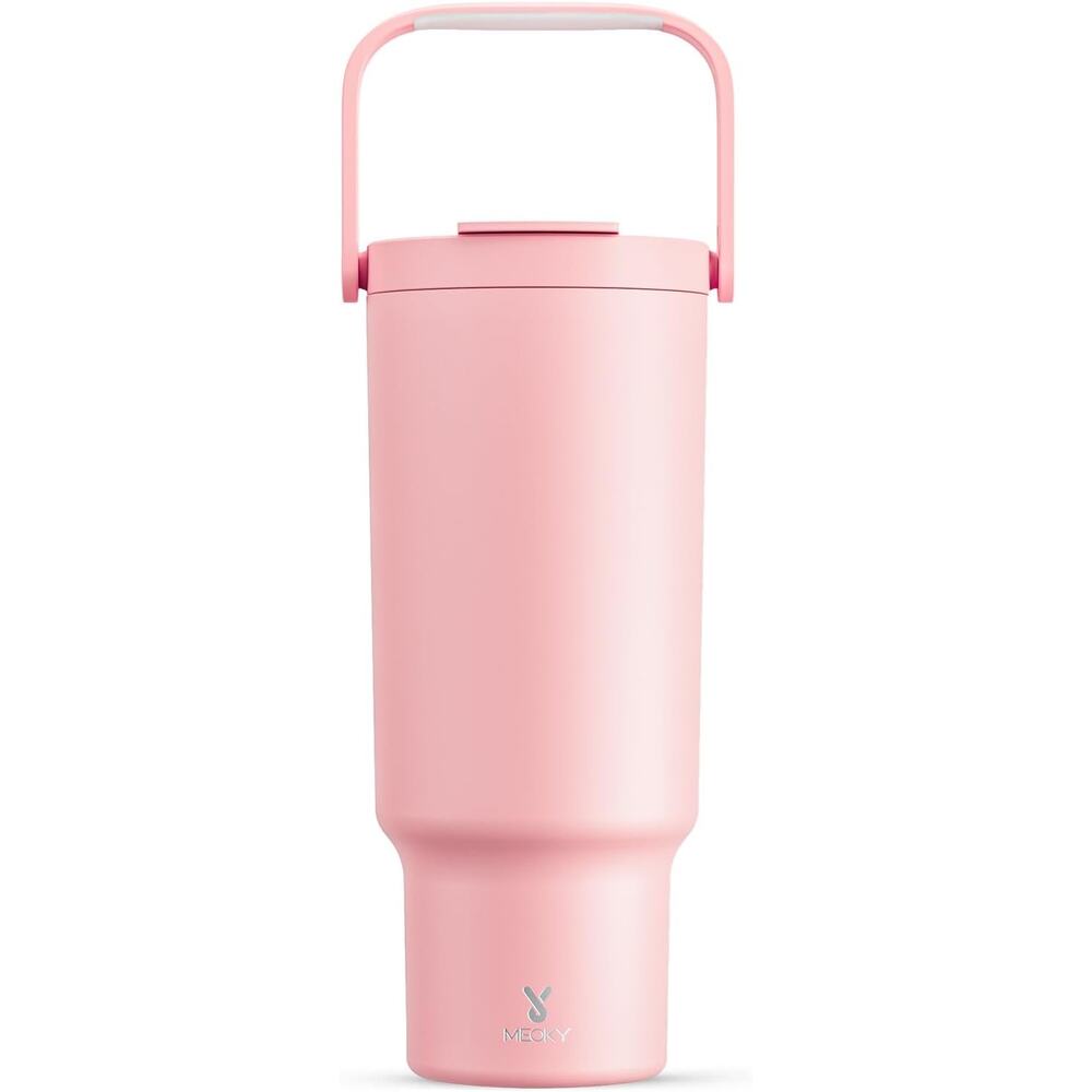 40 oz Tumbler with Handle and Straw, Water Bottle Fits in Car Cup Holder (Blush)